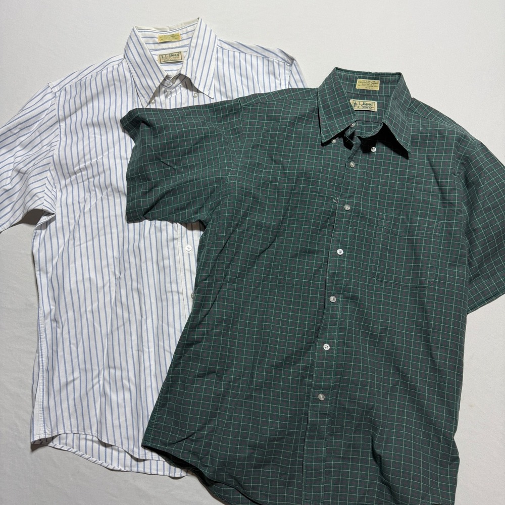 Vintage LL Bean Mens 16.5 Short Sleeve Shirt Lot 2 Single Needle USA Cotton L